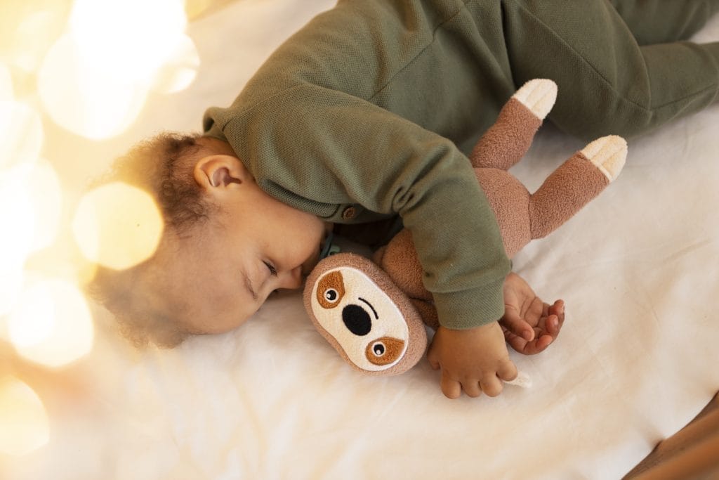 top view baby with stuffed toy top view baby with stuffed toy