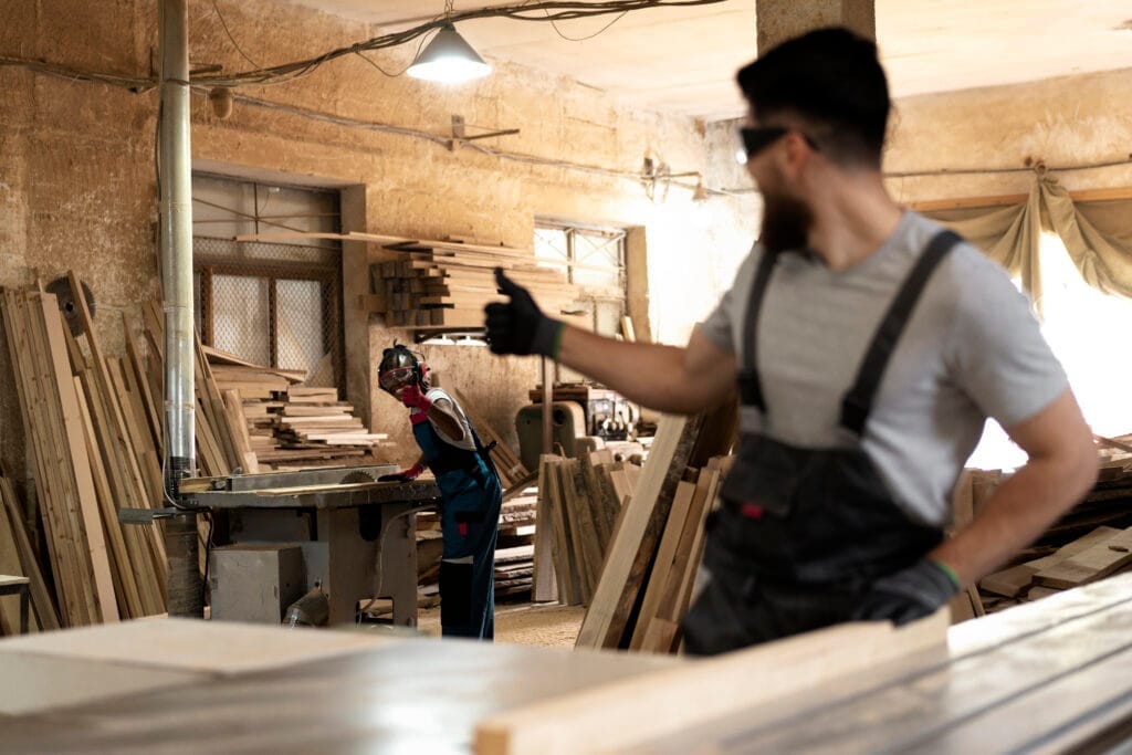 carpenter cutting mdf board inside workshop 1 Marangoz Ustalık Belgesi Nasıl Alınır?