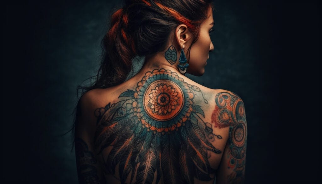young woman tattooed back exudes sensuality elegance generated by ai Dövme Ustalık Sertifikası Nereden Alınır