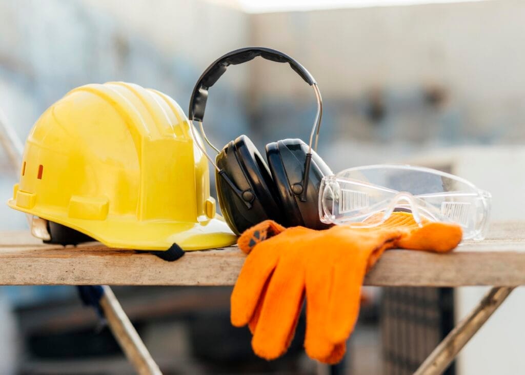 front view protective glasses with hard hat headphones İş Sağlığı ve Güvenliği Nedir?