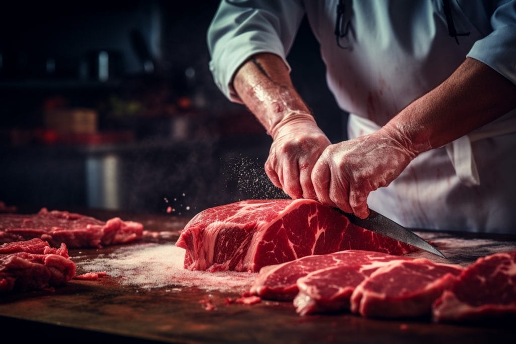 butcher cutting fresh meat pieces close up 1 1024x683 1 Kasap Dükkanı Açmak İçin Gerekenler